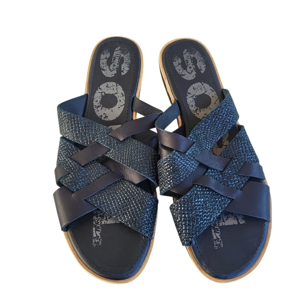 Sorel Womens Ella Black Woven Slide Sandals Size 11